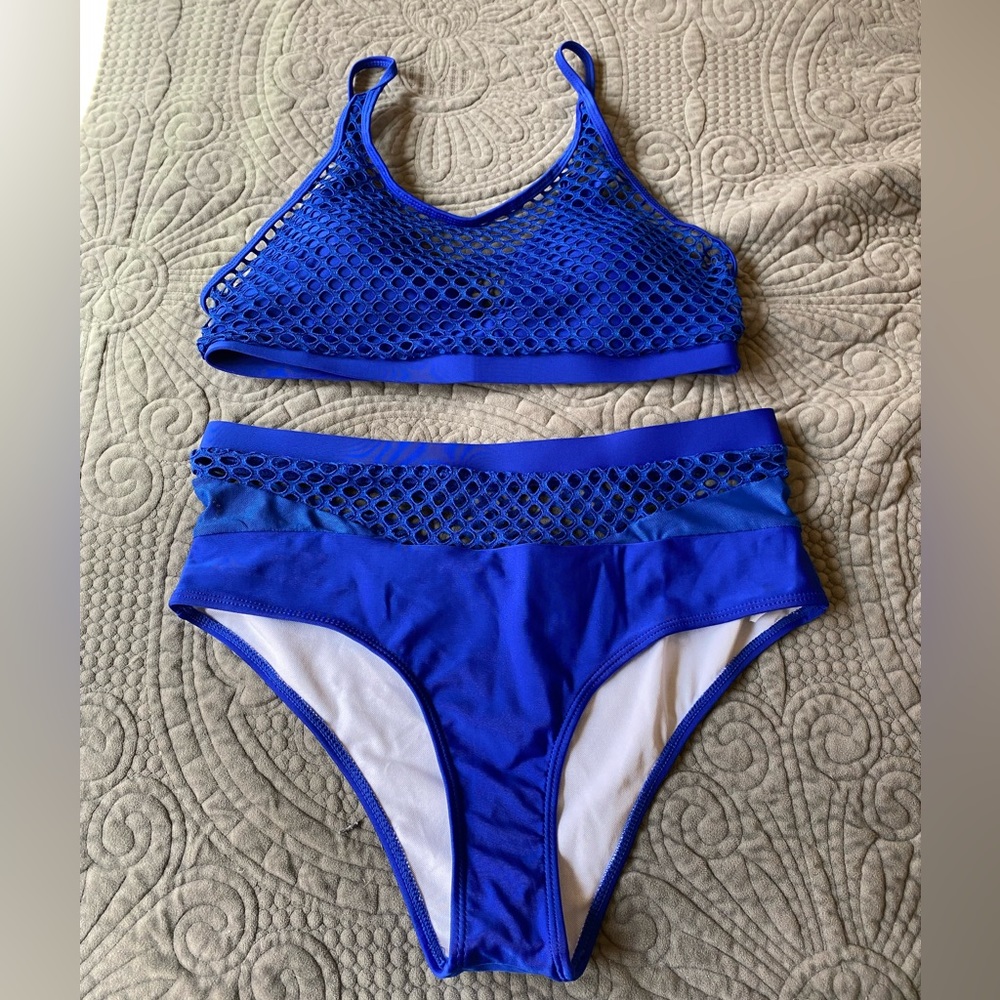 Blue Mesh Overlay Bikini